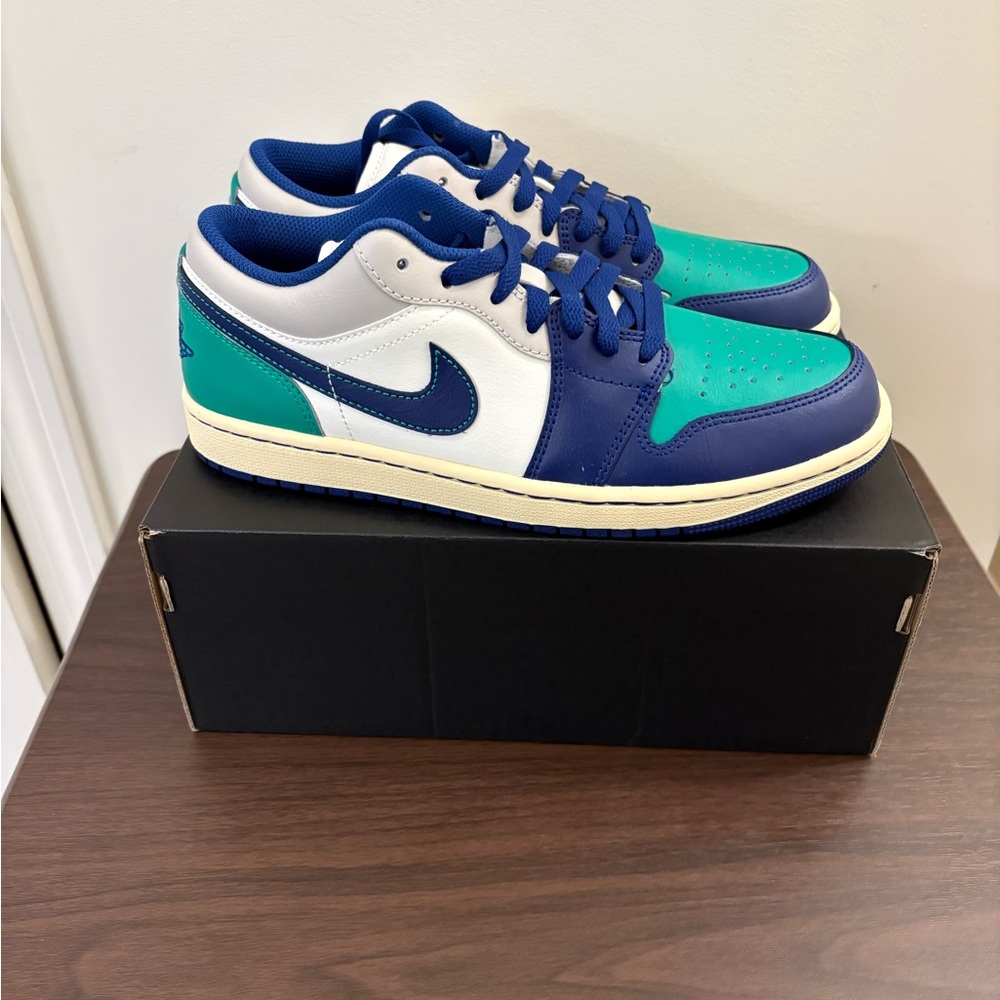 Nike Air Jordan 1 Low Teal and Navy Sneakers - Picture 3 of 7